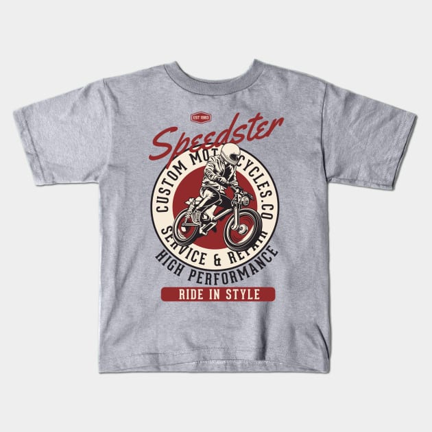 Speedster Custom Motorcycles Kids T-Shirt by funkymonkeytees